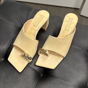 SCHUTZ Cream Mules with Gold Detail